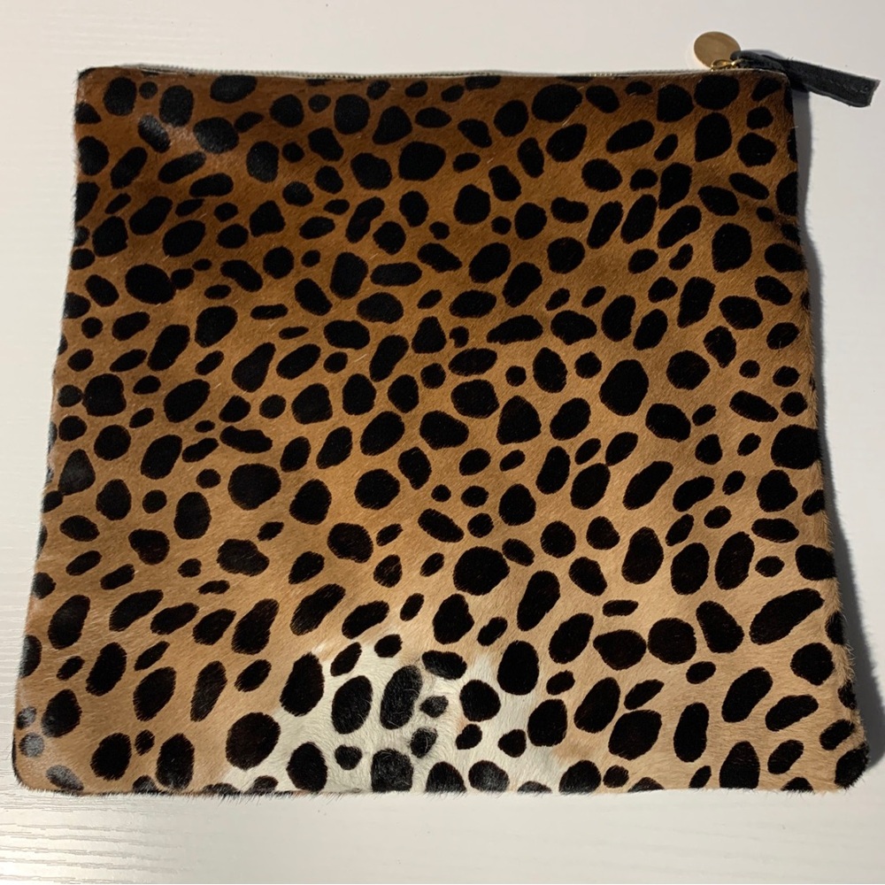 Clare V. Tan Leopard  Calf Hair Fold Over Clutch Purse Bag  11.5 x11 In - Picture 3 of 7